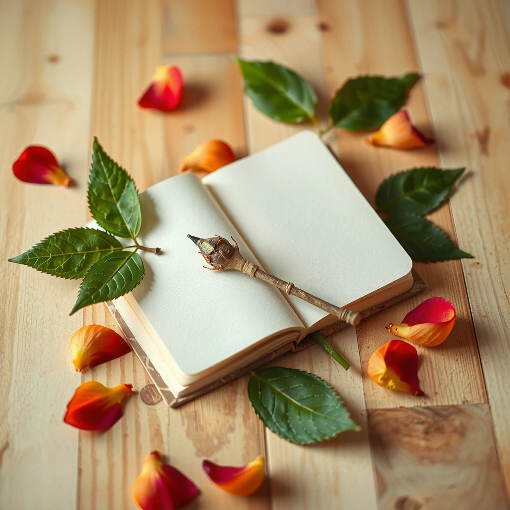 Notizbuch und Stift auf Holztisch